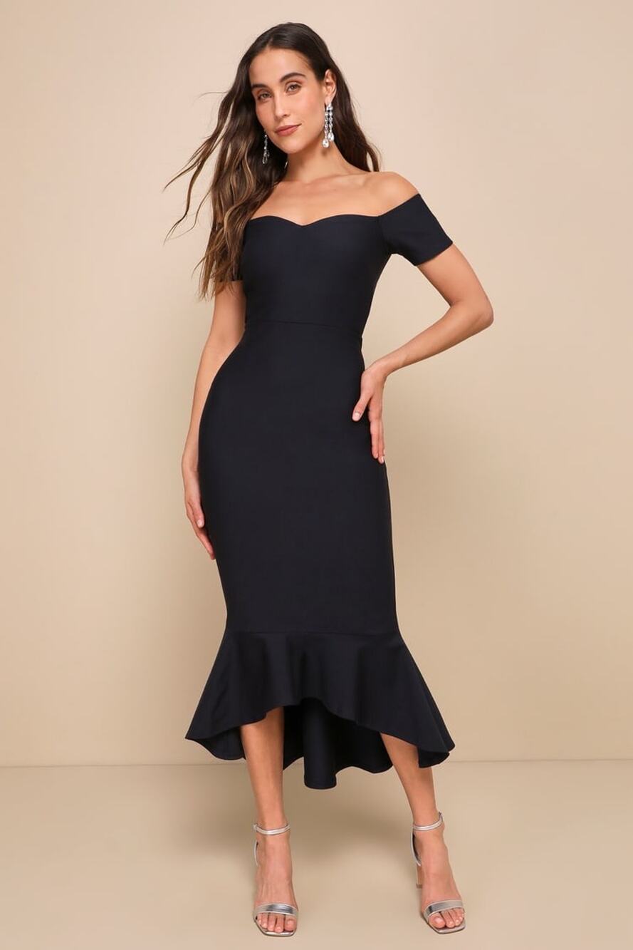 Lulu's Black Off-Shoulder Mermaid Midi Dress